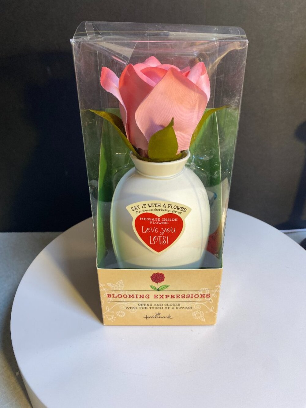 Hallmark Blooming Expressions Animated Pink Rose in Vase with Message & Box